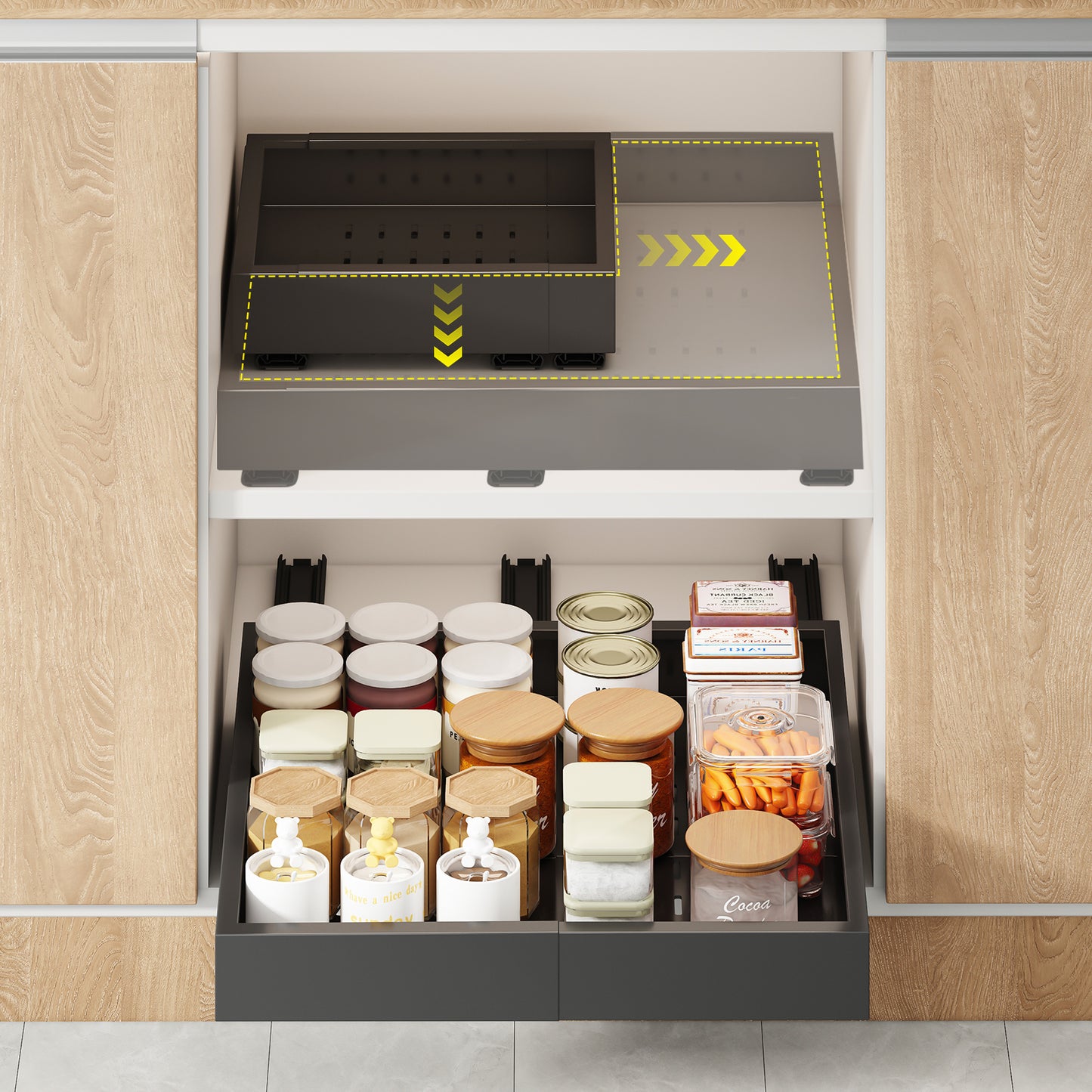 Pull out Cabinet Organizer,Width(12 "-17") and Depth(17"-24") Expandable With 3 Rails