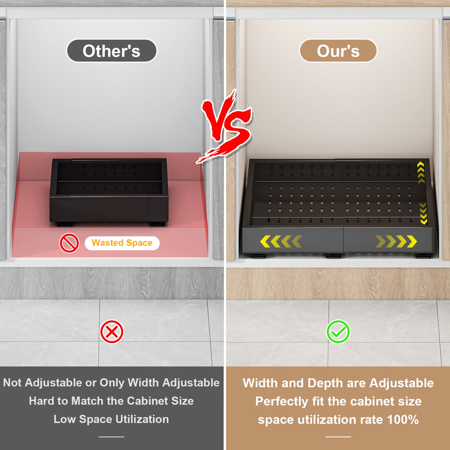 Pull out Cabinet Organizer,Width(12 "-17") and Depth(17"-24") Expandable With 3 Rails