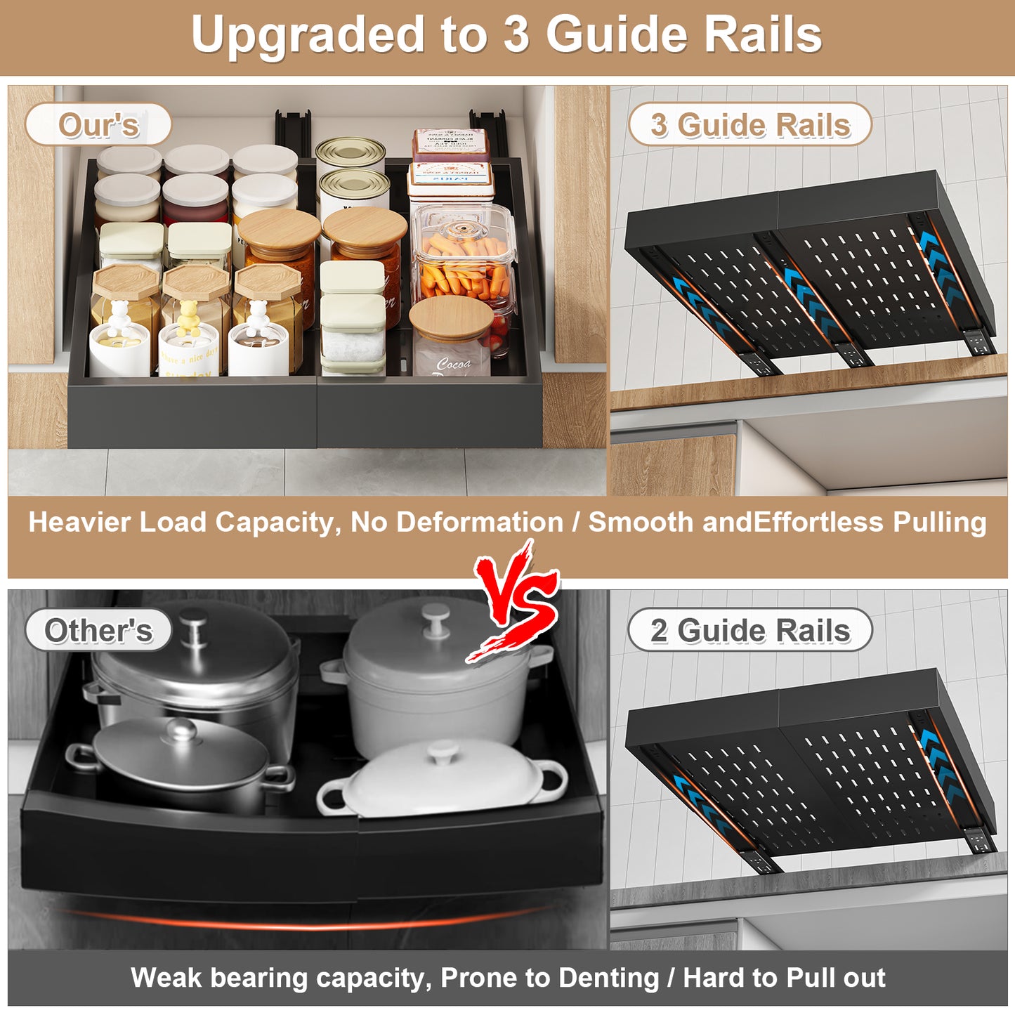 Pull out Cabinet Organizer,Width(12 "-17") and Depth(17"-24") Expandable With 3 Rails