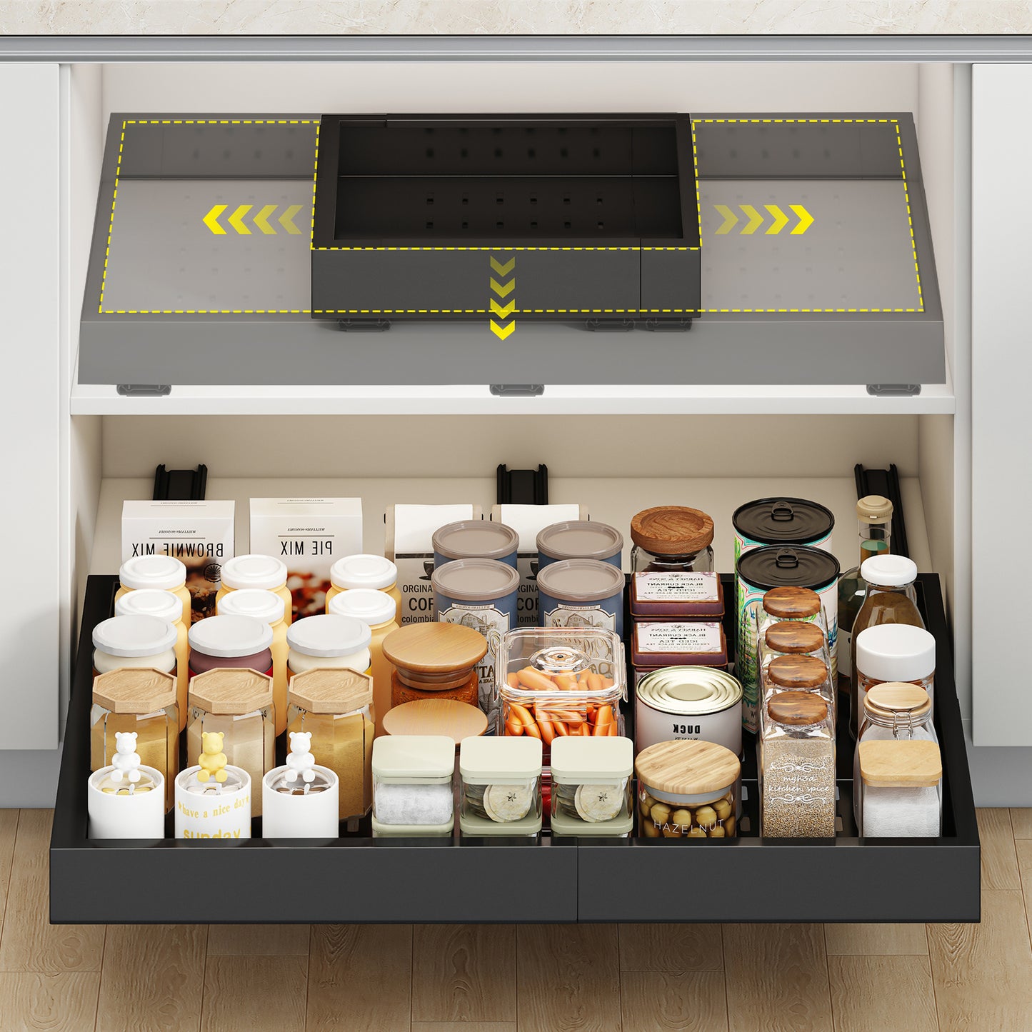 Pull out Cabinet Organizer,Width(12 "-17") and Depth(17"-24") Expandable With 3 Rails