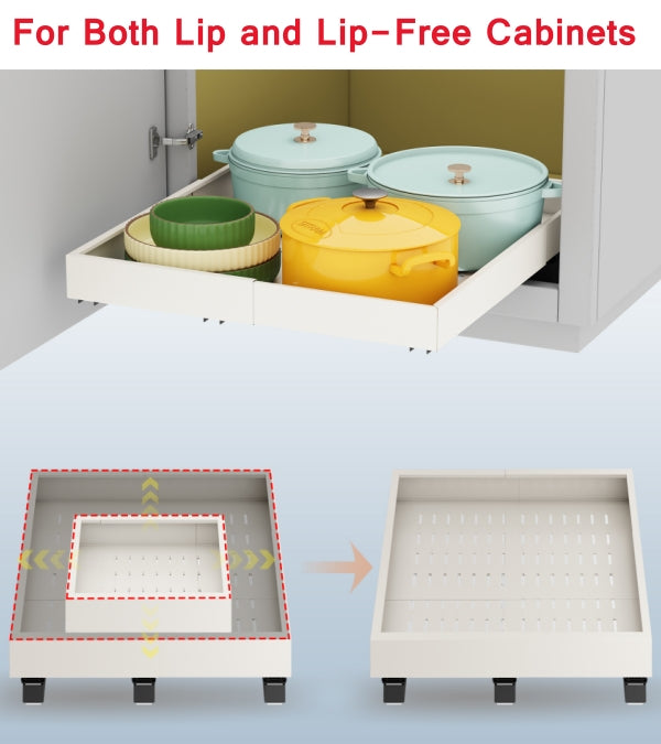 Pull out Cabinet Organizer,Expandable Depth and Width with 3 Rails,for Both Lip and Lip-Free Cabinets