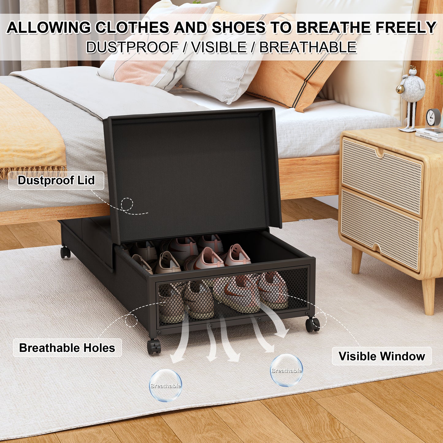 2 Pack Under Bed Storage with Wheels,36”Under Bed Storage Containers