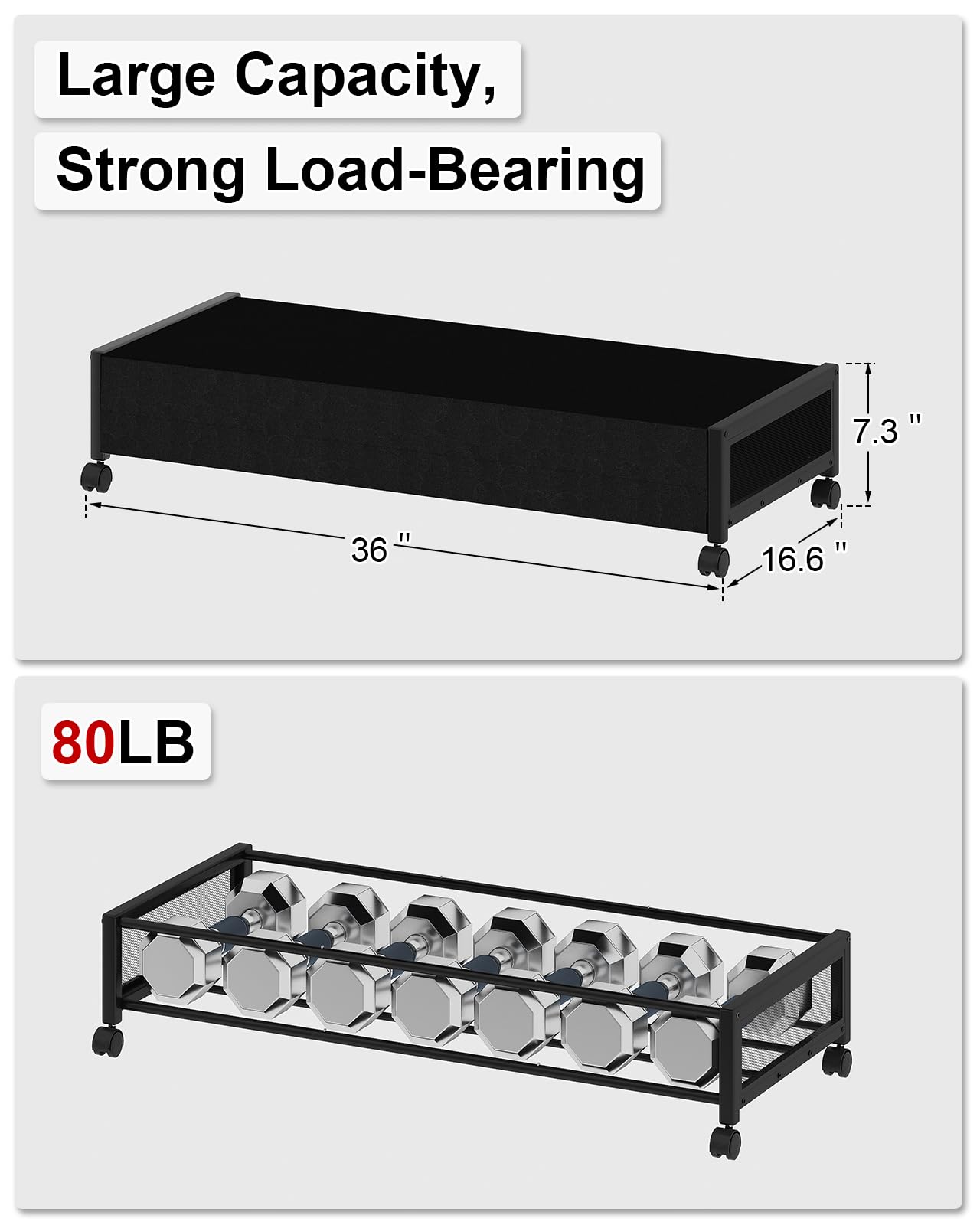 2pcs Underbed Storage Boxes, 37"x17"x7", 48L, Rolling Shoe Storage